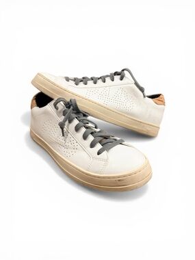 P448 Sneakers Womens 9.5 EU 40 White Leather Cork Heel Distressed Casual